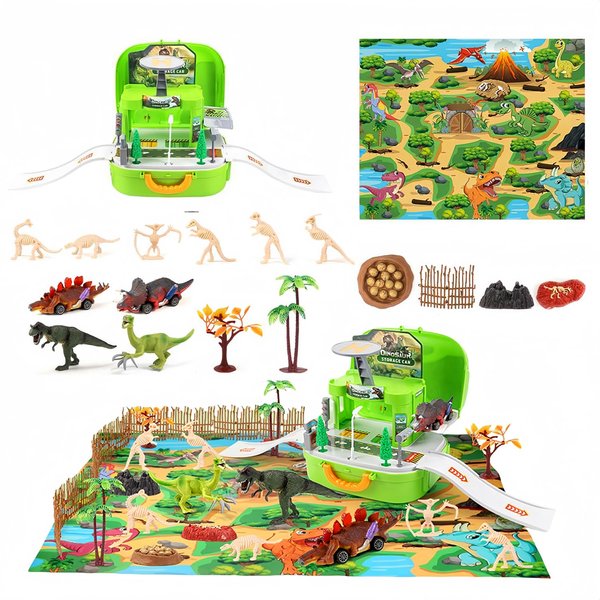 Dinosaur Toys for Kids 5-7, Dinosaur Cars Set, Dinosaur Activity Play Mat, Dinosaur Eggs, Trees, Birthday Gift Toys for Boys 3 4 5 6 7 8 Year Old
