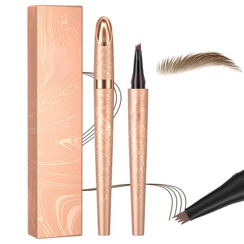 Microblading Eyebrow Pen, Upgraded 3D Waterproof Microblading Eyebrow Pencil, 4-Tip Eyebrow Pencil Contouring Pen, Natural Makeup Long-Lasting Fine Stroke Magic Eyebrow Pencil for Women (Light Brown)
