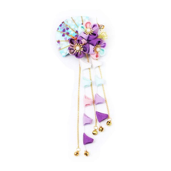 CRB Fashion Womens Japanese Kimono Flower Kanzashi Hair Ornament Tie Band Clip (Blue)