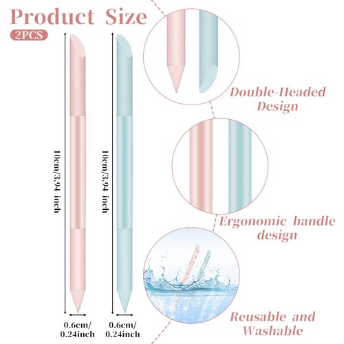 Giantree Glass Cuticle Pusher, 2 Pcs Nail Cuticle Remover Tool, Double Head Nail File Manicure Cuticle Stick Women Professional Cuticle Glass Polisher for Natural Nails Cuticles Care(Light blue+Pink)