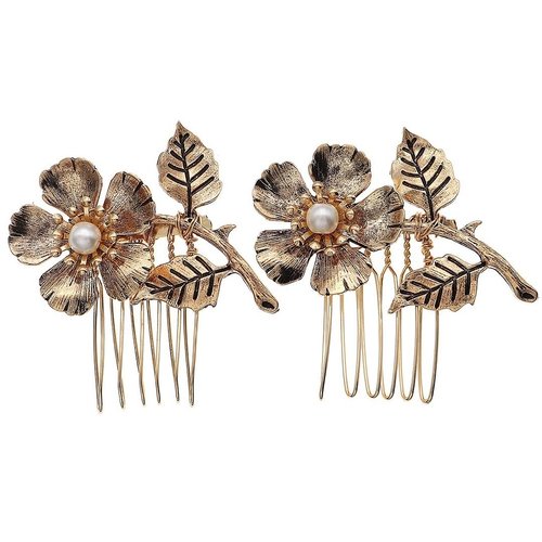 2PCS Gold Small Side Hair Combs for Women Wedding Decorative, Retro Pearl Metal Hair Comb Clips Crystal Bridal Hair Piece Pins for Wedding Accessories