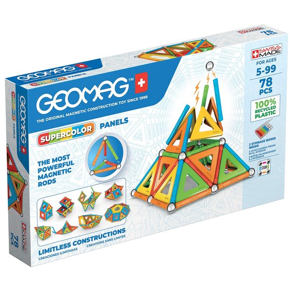 Geomag Magnetic Toys Supecolor Tiles 78-Piece Building Set for Kids Ages 5-99 | Swiss-Made STEM & STEAM Authenticated Educational Toy Made from 100% Recycled Plastic | Creative Learning Play