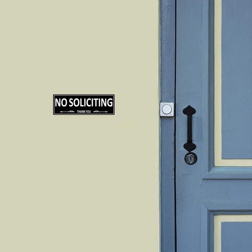 (2 Pack) Metal Self-Adhesive No Soliciting Sign for House Door, 7.5 x 2.5 Inches No Solicitation Signs for Business Home, Aluminum No solicitors Signs for Office Gate Window, No Fade Rust Free