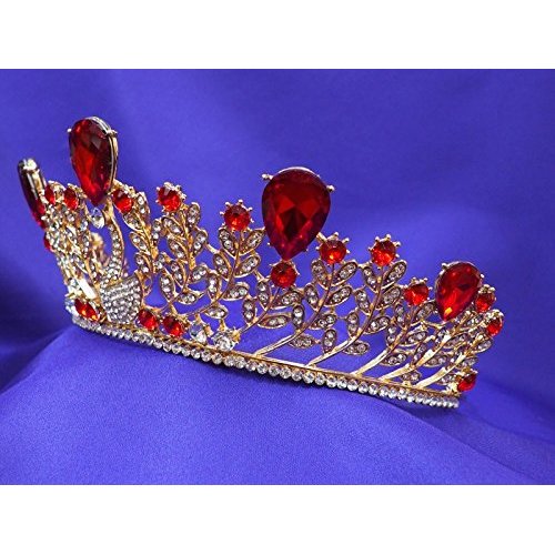 Ruby Red Princess Gold Rhinestone Crystal Swan Wedding Prom Costume Tiara Crown CT51