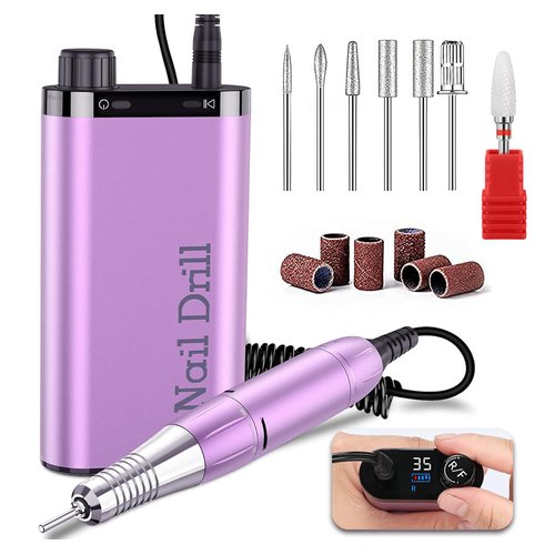 Professional Rechargeable Nail Drill 35000 RPM, Electric Nail File for Shaping, Removing & Polishing Gel Nails, Lightweight & Easy to Use, Ideal for Home & Salon Manicure Pedicure(Purple)