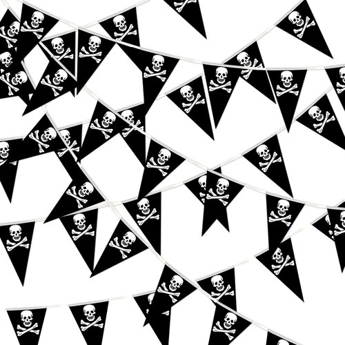 MARFOREVER 132 Feet Pirate Banner Flag, 80 Pcs Pirate Party Decorations Skull Pirate Flags Bunting Pennant Flags for Pirate Ship Supplies Halloween Birthday Party Outdoor Indoor Decorations
