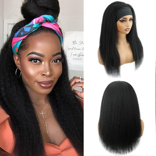 Jreitsere Headband Wig Kinky Straight 18 Inch Kinky Straight Headband Wig Human Hair Glueless Human Hair Wigs Machine Made No Lace Kinky Straight Headband Wig Natural color