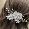 JKQBUX Sweet Elegant Bride Wedding Party Hair Clip Flower Bridal duckbill clip Hair Piece Crystal Side clips for Women Girls Leaf Hair Accessories
