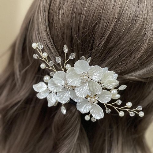 JKQBUX Sweet Elegant Bride Wedding Party Hair Clip Flower Bridal duckbill clip Hair Piece Crystal Side clips for Women Girls Leaf Hair Accessories