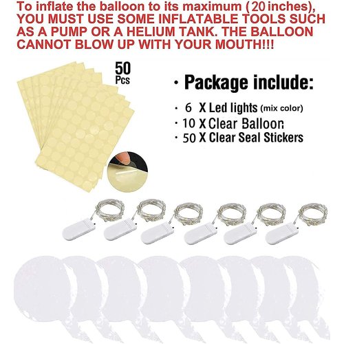 Colorful Led Balloons 6set Light up Balloons Clear Bobo Balloons with String Lights for Party, Birthday, Anniversary, Wedding (Colorful)