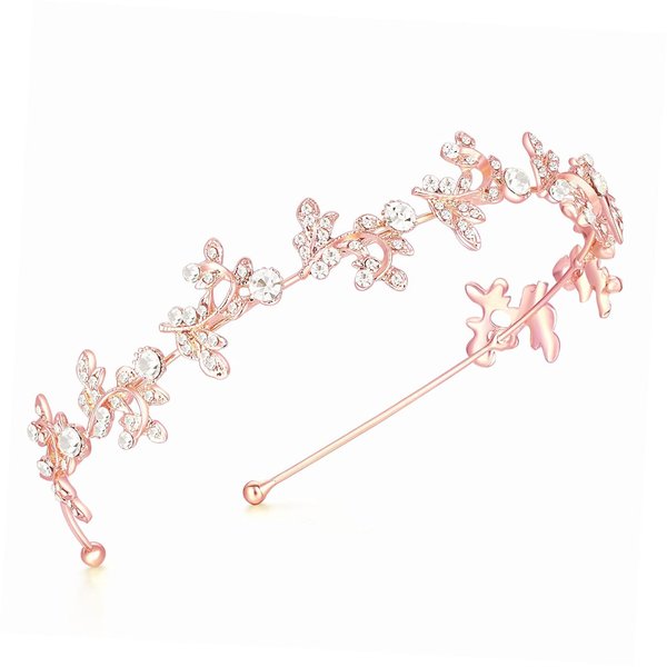 Cezesuja Rhinestone Headband, Wedding Bridal Tiara Crown Party Hair Hoop Women's Hairband Simple Flower Design Daily hair accessories (Rose Gold)