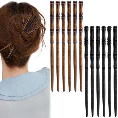 12 Pcs Vintage Wood Hair Sticks Bamboo Shape Hair Chopsticks Japanese Chinese Hairpin Decorative Retro Hair Forks Hanfu Pins Bun Holders for Long Hair Women