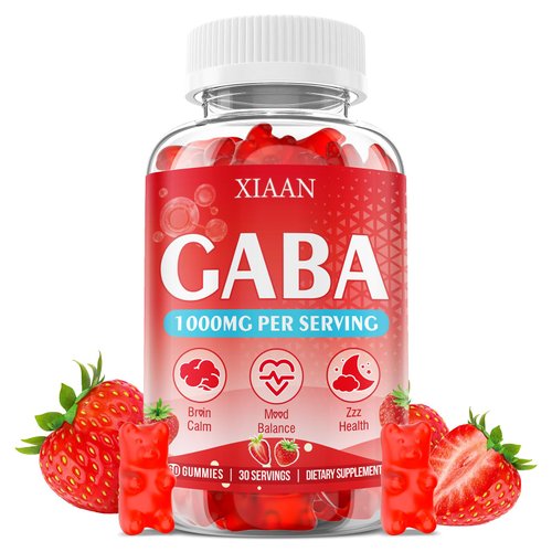 XIAAN GABA Gummies 1000mg for Kids & Adults, Chewable GABA Supplements with L Theanine 5-HTP Ashwagandha Vitamins B6,B12,D3 for Calm & Zzz, Sugar-Free/Vegan, Strawberry Flavor 60 Count