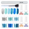 Eodci 12 Pcs Dip Powder Nail Kit Starter, 6 Colors Glitter Blue Snow Dipping Powder Kit With Base & Top Coat/Activator/Brush Saver, Nail Art Manicure Salon DIY for Daily at Home Party Gifts for Women