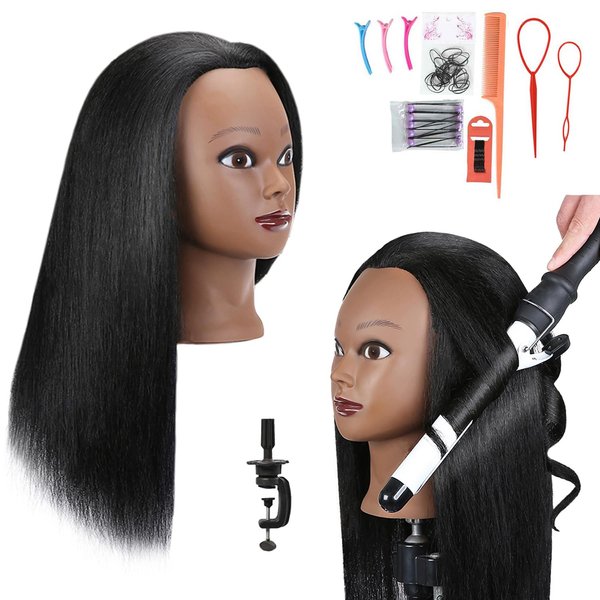 Willinghair Mannequin Head with 100% Real Hair, 18" Hairdresser Cosmetology Manikin Training Practice Doll Head with Free Clamp and 9 Tools for Hairstyling - Black