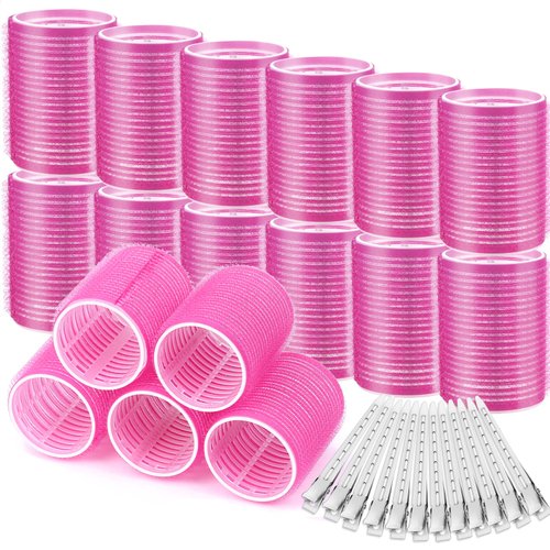 Hair Curlers Rollers, 12Pcs Big Hair Rollers Self Grip Holding Curlers with 12Pcs Stainless Steel Duckbill Clips for Long Medium Hair Bangs Volume