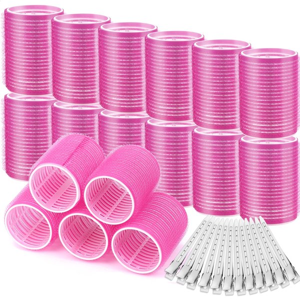 Hair Curlers Rollers, 12Pcs Big Hair Rollers Self Grip Holding Curlers with 12Pcs Stainless Steel Duckbill Clips for Long Medium Hair Bangs Volume