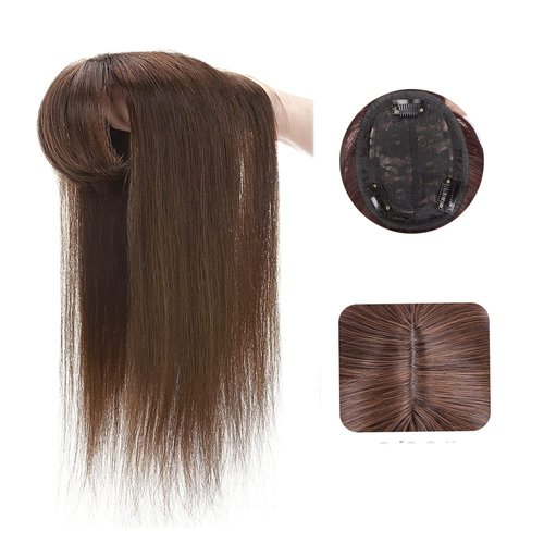 Uotp Synthetic Hair Crown Topper Closure Women Top Toupees Silky Straight Hair Topper Hairpieces Hair Bang with Clips Hair Extensions (14" Straight, Light Brown)