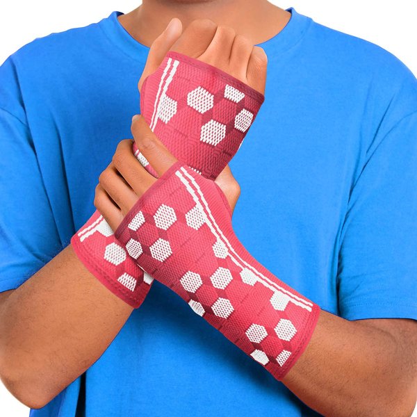 Sparthos Wrist Support Sleeves (Pair) – Compression Wrist Brace for Men and Women - Carpal Tunnel Tendonitis Arthritis Pain Relief Sports Injuries Instability Wrists Palm Hand Pain RSI (Pink-XL)