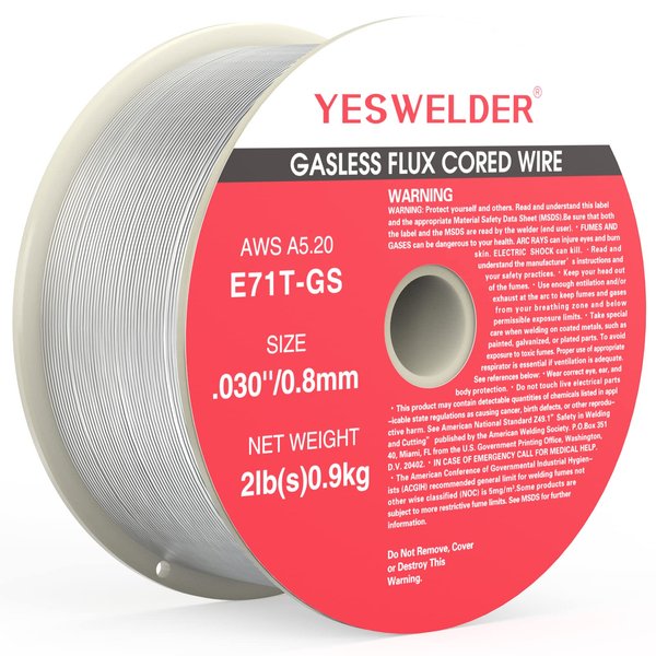 YESWELDER Flux Core Gasless Mig Wire, Mild Steel E71TGS .030-Diameter, 2-Pound Strong ABS Plastic Spool
