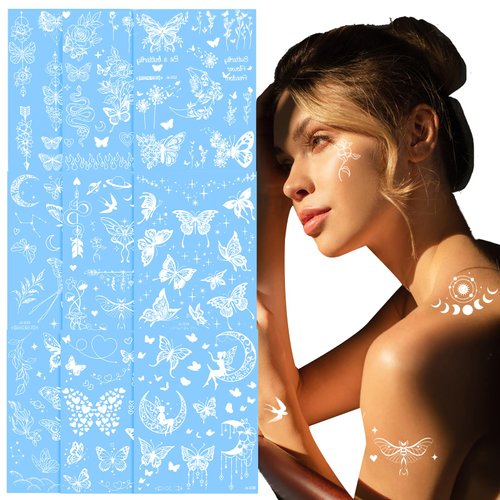 TIESOME White Butterfly Temporary Tattoos, Cute Tattoo Stickers Flower Butterflies Wings Tattoo Decorations Fake Tattoos Birthday Gifts Butterfly Party Decorations Favors for Women Girls