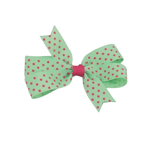 Green and Small Pink Dots Hair Bow