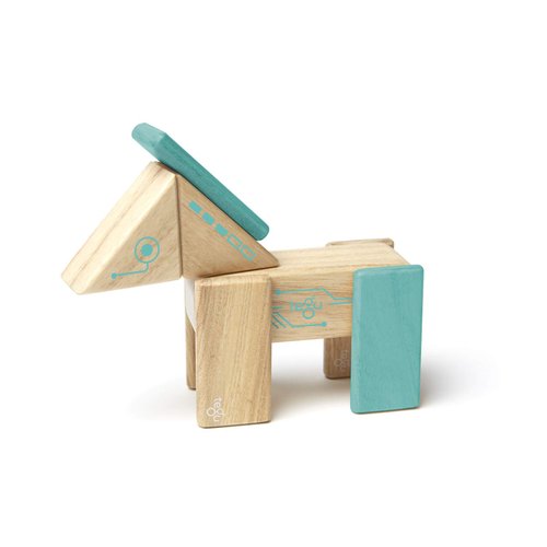 Tegu Robo Magnetic Wooden Block Set, Electric Aqua, 8 PIECE