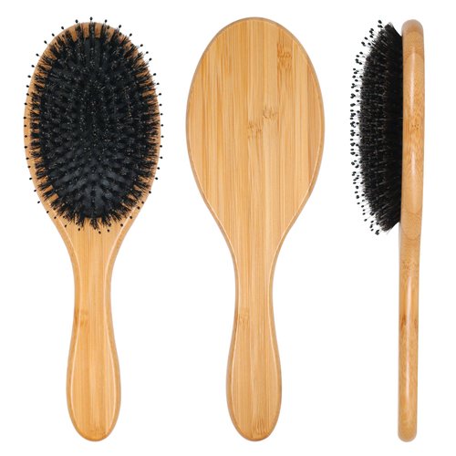 OWIIZI Boar Bristle Hair Brush for Women & Mens Natural Boar Bristle Brush Bamboo Detangler Brush and Comb Set for Long Curly Fine Hair(Set A)