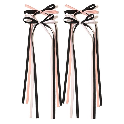LFOUVRE Hair Bows for Women, Bow Hair Clips for Women, Pink Hair Bows with Long Tassel, Ribbon Bow Clips Pink Bow, Bowknot Hair Ribbon for Girls, Ribbon Bow Barrettes Hair Accessories for Girls 4pcs