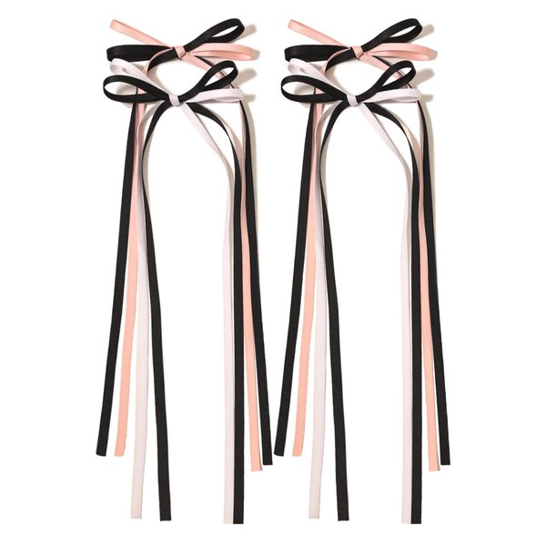 LFOUVRE Hair Bows for Women, Bow Hair Clips for Women, Pink Hair Bows with Long Tassel, Ribbon Bow Clips Pink Bow, Bowknot Hair Ribbon for Girls, Ribbon Bow Barrettes Hair Accessories for Girls 4pcs