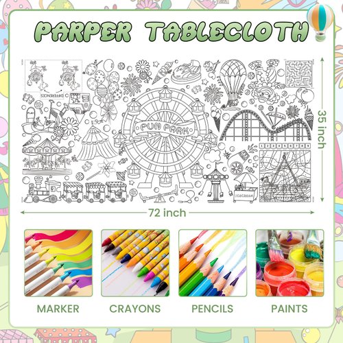 Giant Coloring Poster for Kids,35x72Inch Fun Park Drawing Paper Coloring Tablecloth,Versatile as Wall Décor or Table Cover,Jumbo Coloring Poster for Home Classroom Party Decorations Suppiles