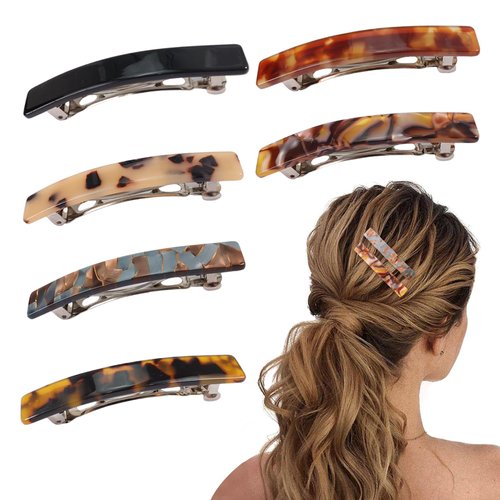Fumwase 6PCS Hair Barrettes for Women Shell Hair Clip Hair Accessories Barrettes for Thick Thin Long Short Hair (Blue brown + Brilliant color + Amber + Light turtle shell + Dark turtle shell + Black)