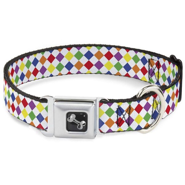 Dog Collar Seatbelt Buckle Diamonds White Multi Neon 18 to 32 Inches 1.5 Inch Wide