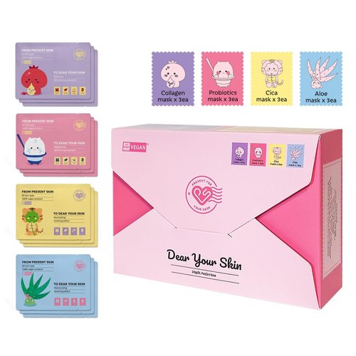 PRESENT SKIN Vegan Sheet Mask 12 Combo (Pack of 12), Korean Facial Mask Sheet Skincare, Moisturizing, Soothing, Anti-aging, Regenerating Facial mask, Beauty Mask For All Skin Type