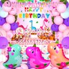 HJINGY 194 PCS Pink Dinosaur Party Decorations for Girls Dinosaur Birthday Party Supplies Include Dinosaur Balloons Backdrop Happy Birthday Banner Tablecloth Tableware Plates