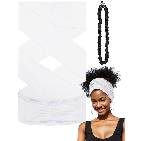 Stylish Satin Lined Open Turban for Unisex Women's Workout Headbands Non Slip Sport Sweatbands Yoga Hairbands for Travel Fitness, White, 1 PCS