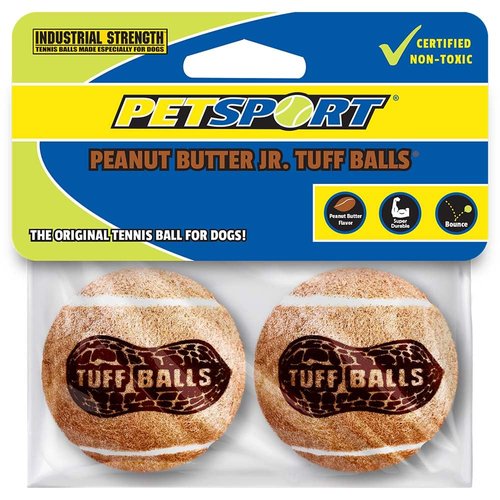 PetSport Junior Peanut Butter Tuff Ball Dog Toys | 2 Pack Jr. (1.8") Pet Safe Felt & Durable Rubber Tennis Balls | Play Fetch, Chuck or Toss at Dog Park