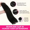 Lashey Seamless Clip in Hair Extensions Human Hair Kinky Straight 130g 9pcs Natural Black 18 Inch Human Hair Clip in Extensions PU Clip ins with Invise Edge for Women