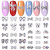 JERCLITY 33 Pieces Silver Alloy Bow Charms for Nails Bow Nail Charms Gems Bowknot Nail Studs Inlaid Pearl Clear Iridescent Rhinestone for Women Girls Nail Art