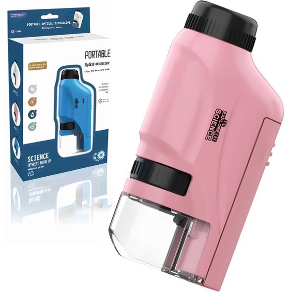 Mini Microscope for Kids Outdoor Portable Pocket Microscope for Kids Handheld, Your Little Scientist Miniscope, Ages 4-12 (Pink)