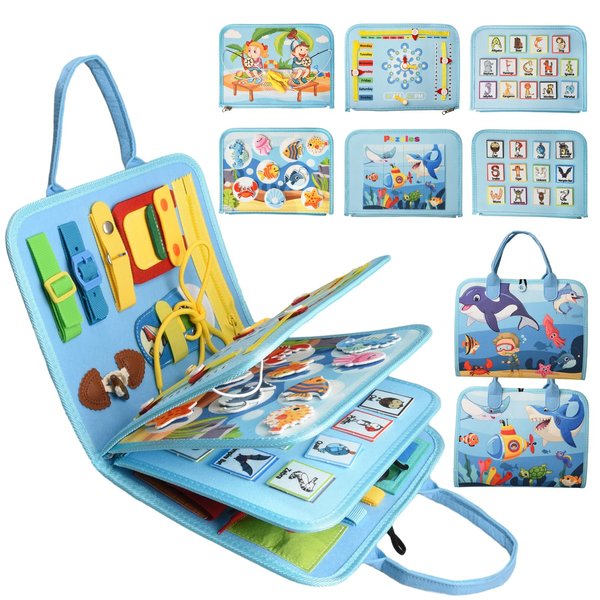 Ancistro Montessori Busy Board Toys with Fishing Games, Preschool Educational Spelling Tools, Sensory Busy Book Toddlers Travel Activities Learning Fine Motor Skills for 1 2 3 4 Year Baby Kids