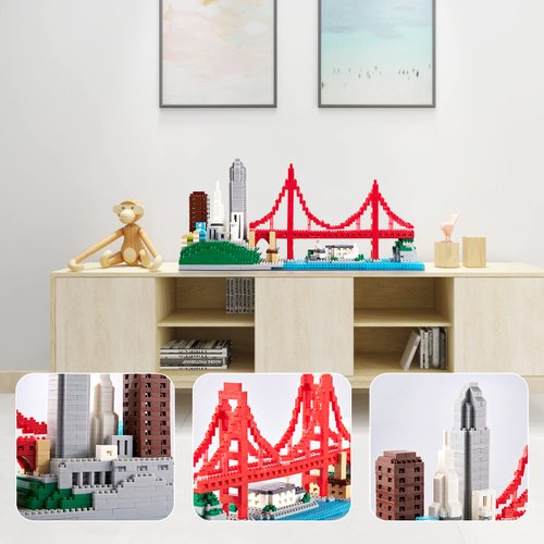 KLMEi Micro Building Blocks Set for Adults San Francisco Golden Gate Bridge Architecture Skylines Model, Mini Bricks Toy Present for Kids 1610 PCS