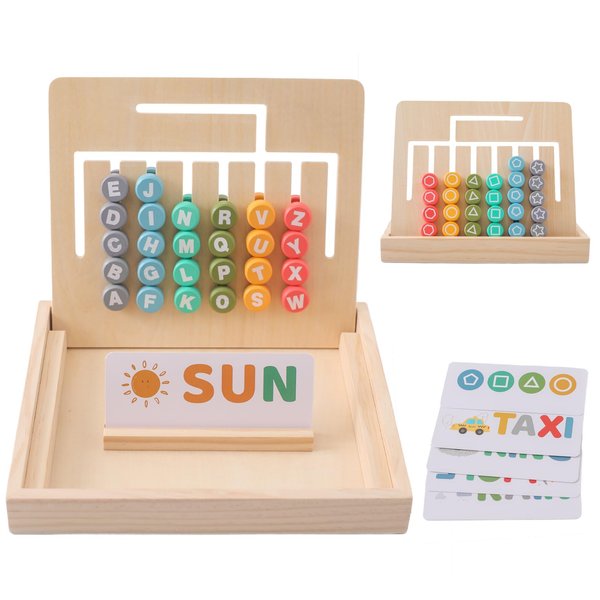 Montessori Learning Toys Matching Letter Games for Preschool Educational Wooden Toys Slide Puzzle Color & Shape Matching Brain Teasers Logic Game for Kids Boys Girls Travel Toys Birthday Gifts
