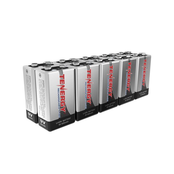 Tenergy 9V 600mAh Li-ion Rechargeable Batteries, 10 Pack