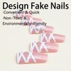 Press on Nails Duck Shape 24Pcs Glossy Full Cover Acrylic Medium Pink False Nails with Bow Designs Artificial Reusable Fake Nails with Charm Glue ons Nails Stick on Fingernails for Women Girls