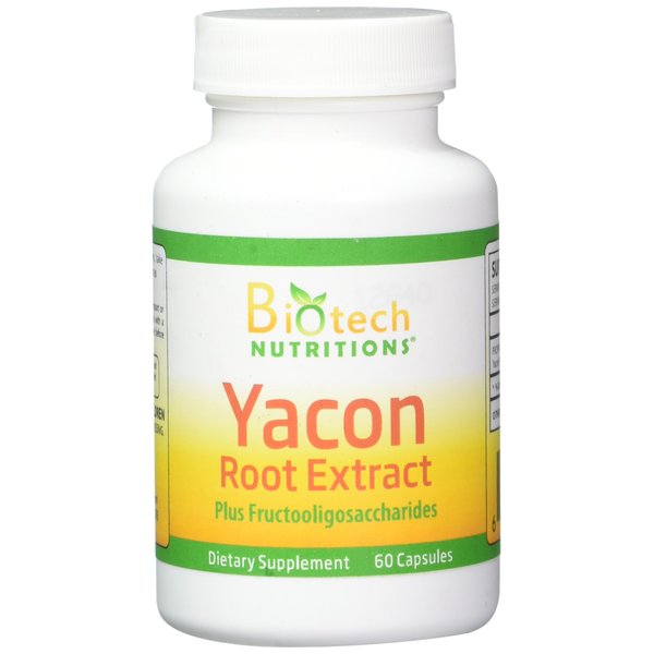 Biotech Nutritions Yacon Root Extract Serving Capsules Plus Fructooligosaccharides, 1200 mg, 60 Count
