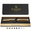 Scriveiner Gold Rollerball Pen - Stunning Luxury Pen with 24K Gold Finish, Schmidt Ink Refill, Best Roller Ball Pen Gift Set for Men & Women, Professional, Executive Office, Nice Pens