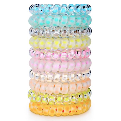 10 Piece Spiral Hair Ties For Thick Hair, Coil Elastics Hair Ties, Multicolor Medium Spiral Hair Ties, No Crease Hair Coils, Telephone Cord Plastic Hair Ties For Women And Girls (Matte Transparent Mix)