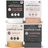 Kitsch Hair & Body Care Bar Set | Kitsch Rice Water Shampoo & Conditioner Bar, Charcoal Soap Body Wash Bar, & Sugar Body Scrub Bar | Vegan | Strengthen Hair & Nourish Skin | Paraben & Sulfate Free