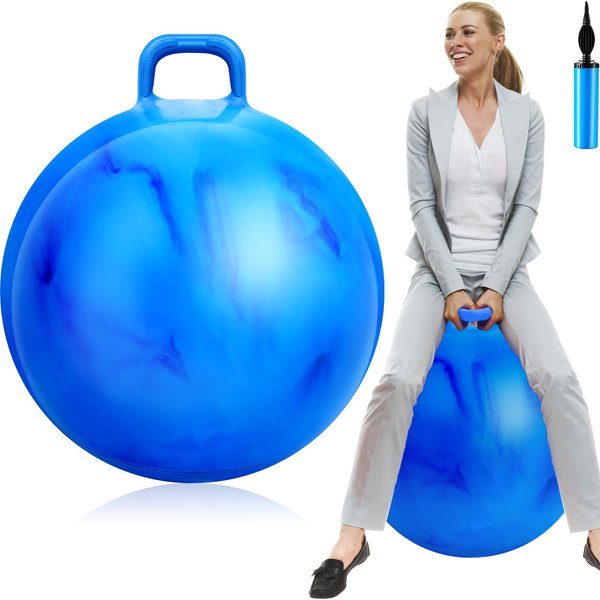 Lewtemi Hopper Ball for Adults, 29 Inch Bouncing Ball Hippity Ball with Handle Rubber Hop Ball, Jumping Hopping Ball Exercise Ball with Air Pump for Outdoors Sports Games Exercise (Gradient Blue)